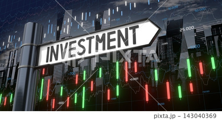 Investment - signpost and financial data - 3D illustration Investment - signpost and financial data - 3D illustration 143040369