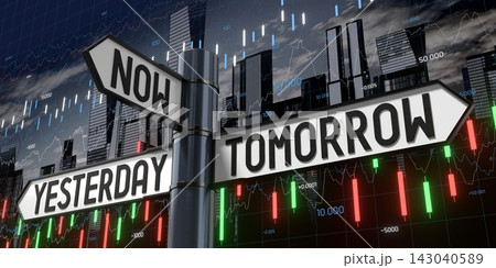 Now, Yesterday, Tomorrow - Signpost with Three Arrows - 3D illustration Now, Yesterday, Tomorrow - Signpost with Three Arrows - 3D illustration 143040589