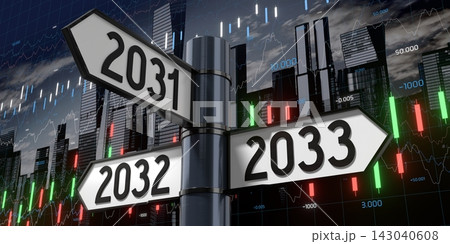 2031, 2032, 2033 - Signpost with Three Arrows - 3D illustration 2031, 2032, 2033 - Signpost with Three Arrows - 3D illustration 143040608