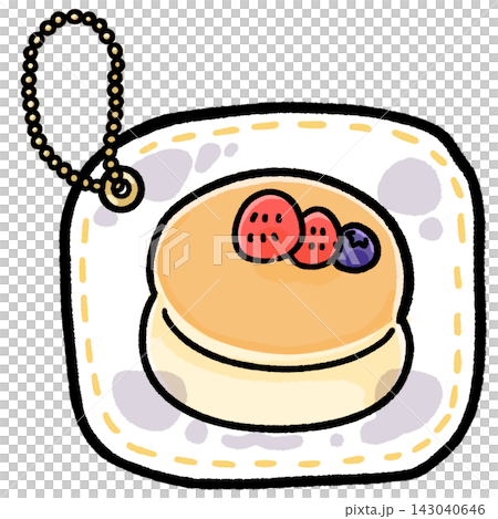Illustration of a squishy pancake topped with strawberries and blueberries. Illustration of a squishy pancake topped with strawberries and blueberries. 143040646