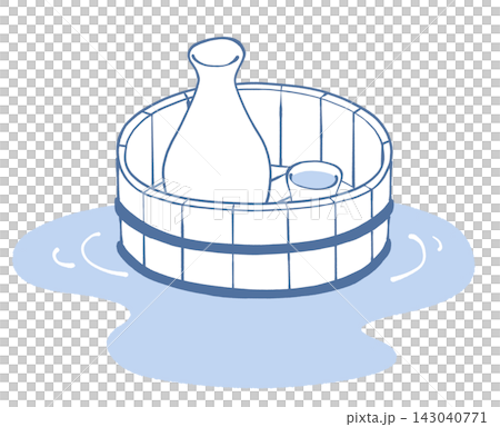 An illustration of a bucket floating in a hot spring and sake. An illustration of a bucket floating in a hot spring and sake. 143040771