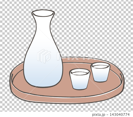 Sake bottle and sake cup illustration Sake bottle and sake cup illustration 143040774
