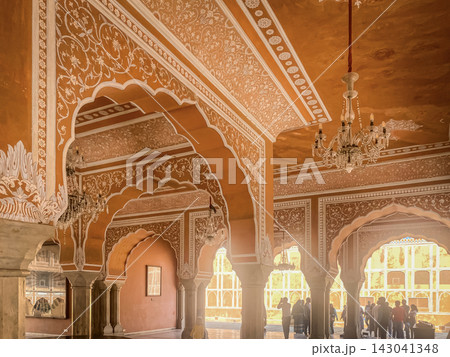 Ornate interior of a historic palace in Jaipur, India. Ornate interior of a historic palace in Jaipur, India. 143041348