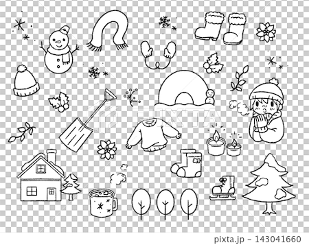 冬のイラストセット、線画 冬のイラストセット、線画 143041660