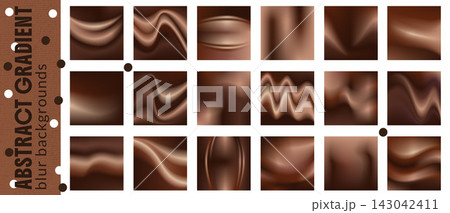 Background brown set of square coffee gradient tiles with chocolate waves. Soft blur, glowing curves and rich mocha shading. Abstract vector set for podcast cover or cafe social media or music album 143042411