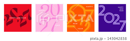 Colorful 2027 number card set, happy New Year 2027 poster 143042838