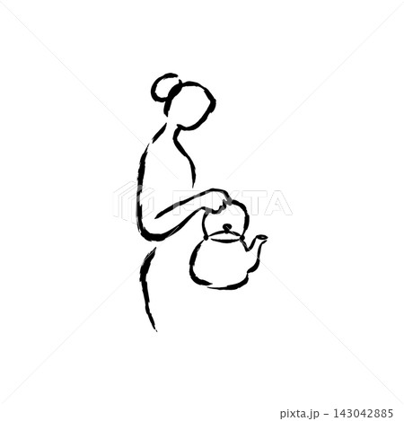 Hand Drawn Icon of Woman Watering a Plant 143042885