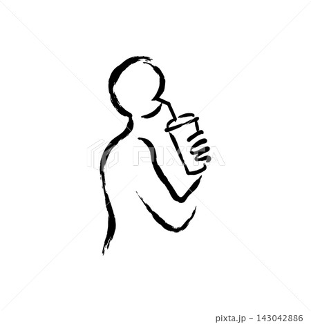 Hand Drawn Icon of Person Drinking from a Cup Hand Drawn Icon of Person Drinking from a Cup 143042886
