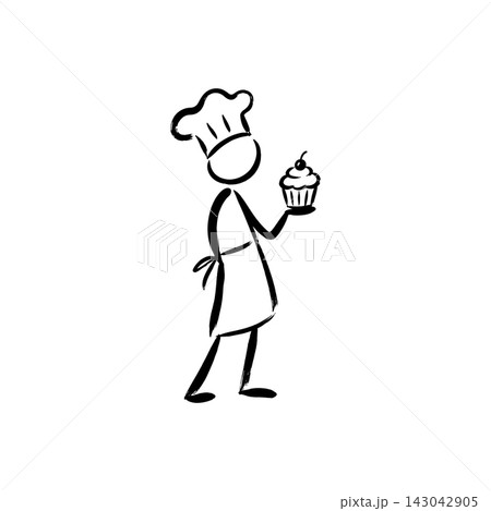 Hand Drawn Icon of Chef Holding a Cupcake Hand Drawn Icon of Chef Holding a Cupcake 143042905
