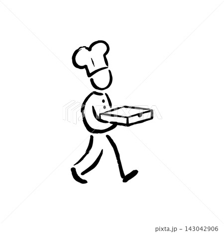 Hand Drawn Icon of Chef Carrying a Pizza Box Hand Drawn Icon of Chef Carrying a Pizza Box 143042906
