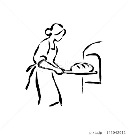Hand Drawn Icon of Woman Baking Bread 143042911