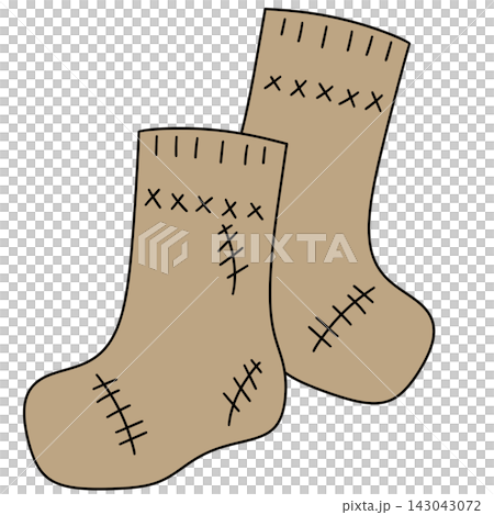 Hand-drawn socks with stitched details in warm beige tone Hand-drawn socks with stitched details in warm beige tone 143043072