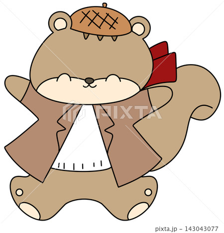 Cute squirrel waves cheerfully with both paws 143043077