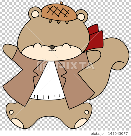 Cute squirrel waves cheerfully with both paws 143043077