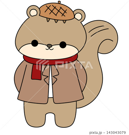 Cute squirrel wears autumn hat and scarf Cute squirrel wears autumn hat and scarf 143043079