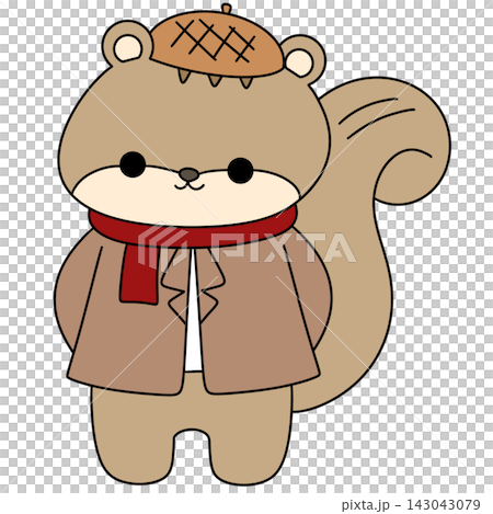 Cute squirrel wears autumn hat and scarf Cute squirrel wears autumn hat and scarf 143043079