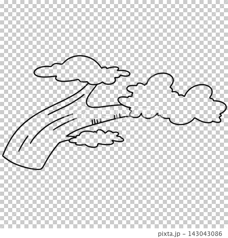 Simple line drawing shows a curved mountain range 143043086