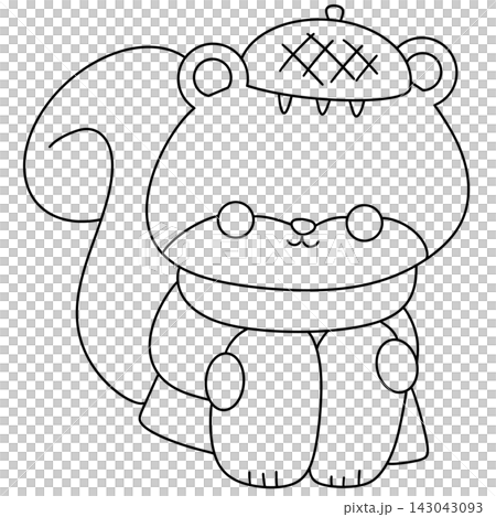Cute squirrel wears beret and scarf Cute squirrel wears beret and scarf 143043093