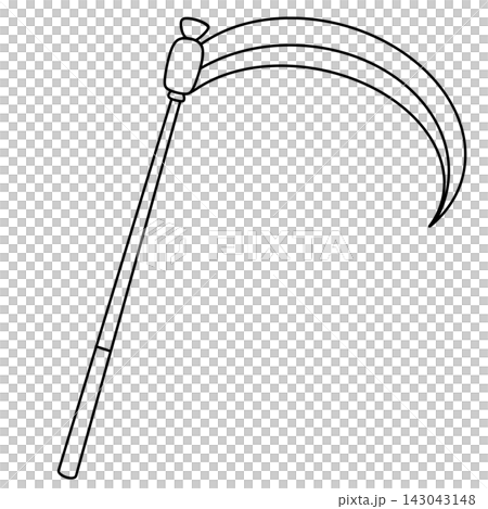 Simple line drawing of a scythe Simple line drawing of a scythe 143043148