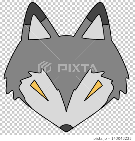Gray fox face with pointed ears and sharp eyes 143043223