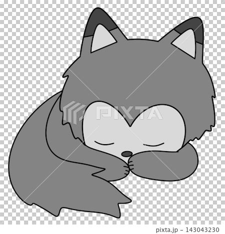 Cute gray fox sleeps peacefully, eyes closed Cute gray fox sleeps peacefully, eyes closed 143043230