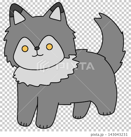 Cute cartoon fox with gray fur and yellow eyes Cute cartoon fox with gray fur and yellow eyes 143043231