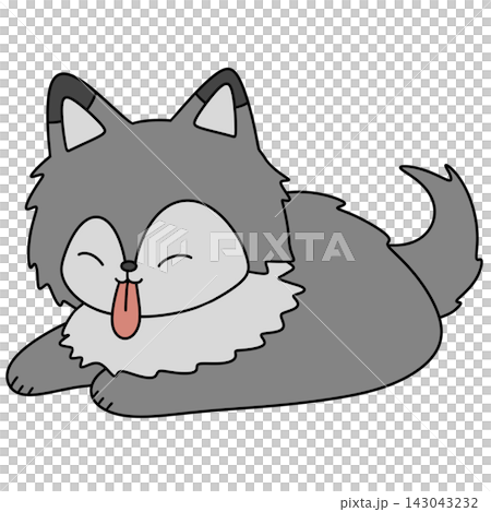Cute gray fox lies curled up peacefully Cute gray fox lies curled up peacefully 143043232