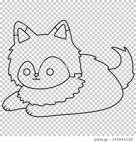 Cute cartoon fox lies relaxed on the floor 143043239