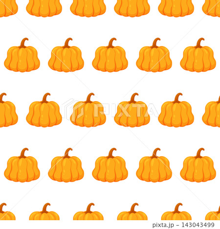 Seamless pattern with farm produce pumpkins, perfect for fall harvest, farmers market, kitchen and Thanksgiving-themed textile and packaging design. Seamless pattern with farm produce pumpkins, perfect for fall harvest, farmers market, kitchen and Thanksgiving-themed textile and packaging design. 143043499