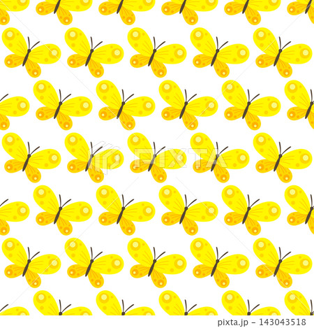 Seamless pattern with yellow moth butterflies, perfect for textiles, wallpaper, stationery, kids' products and spring-summer themed designs. Seamless pattern with yellow moth butterflies, perfect for textiles, wallpaper, stationery, kids' products and spring-summer themed designs. 143043518