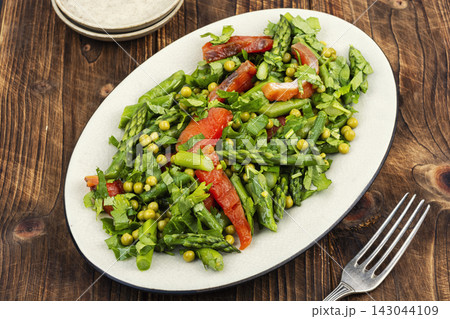 Smoked trout and asparagus salad, fresh green dish. Smoked trout and asparagus salad, fresh green dish. 143044109