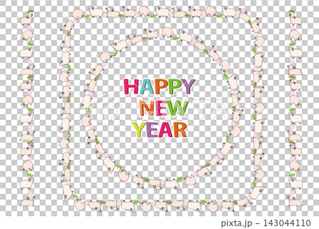 2027年 羊年 年賀状素材 フレームラインとHAPPY NEW YEAR 文字セット 2027年 羊年 年賀状素材 フレームラインとHAPPY NEW YEAR 文字セット 143044110
