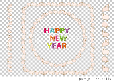 2027年 羊年 年賀状素材 フレームラインとHAPPY NEW YEAR 文字セット 2027年 羊年 年賀状素材 フレームラインとHAPPY NEW YEAR 文字セット 143044115