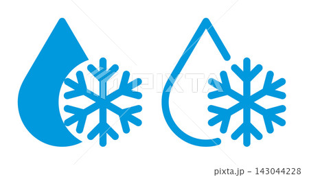 Cooling technology icons. Water drop with snowflake sign. Cold temperature, frost and freshness concept. 143044228
