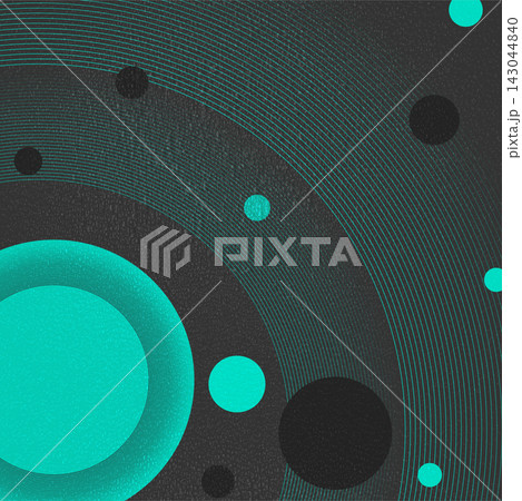 Abstract dark grey and cyan blue circles with grunge grainy texture background 143044840