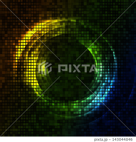 Colorful neon glowing circles with squares halftone abstract technology background 143044846