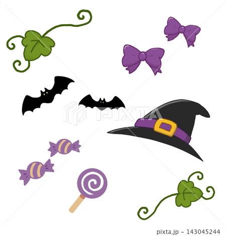 ハロウィンのかわいいアイコン・小物イラストセット ハロウィンのかわいいアイコン・小物イラストセット 143045244