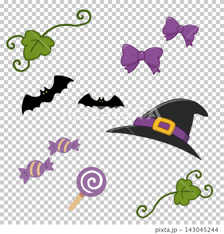 ハロウィンのかわいいアイコン・小物イラストセット ハロウィンのかわいいアイコン・小物イラストセット 143045244