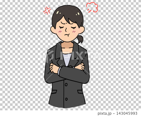 グレースーツ女性カラー怒り腕組み不満イライラビジネスイラスト素材 143045993