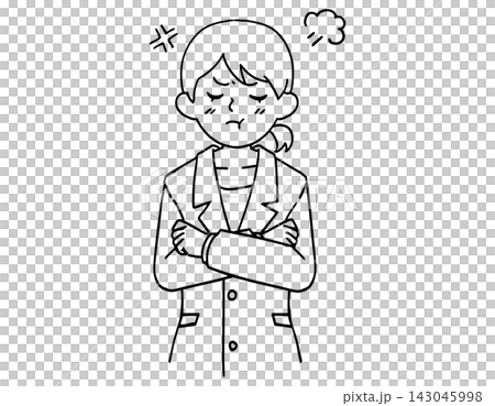 女性線畫，憤怒，雙臂交叉，不滿，惱怒，商業插畫素材 143045998