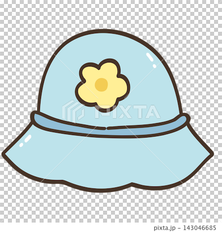 Cute Blue Sun Hat with Yellow Flower Illustration Cute Blue Sun Hat with Yellow Flower Illustration 143046685
