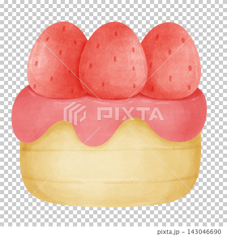 Cute Strawberry Shortcake with Pink Cream Watercolor Illustration Cute Strawberry Shortcake with Pink Cream Watercolor Illustration 143046690