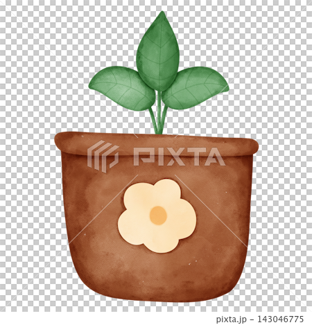 Watercolor Illustration of Potted Plant Watercolor Illustration of Potted Plant 143046775