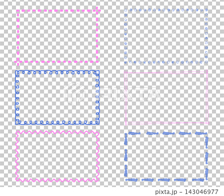 A set of hand-drawn dotted line frames created with various pens. 143046977