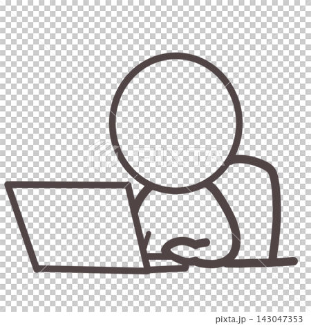 Stick figure working on a computer (desk work) Stick figure working on a computer (desk work) 143047353