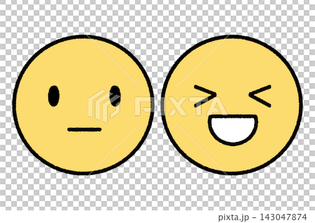 A round icon showing an expression changing from a serious face to a smiling face (color) A round icon showing an expression changing from a serious face to a smiling face (color) 143047874