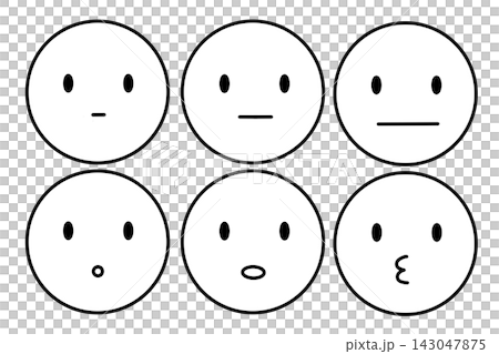 A set of round icons with limited facial expressions, monochrome. 143047875