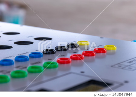 Industrial control panel colorful push buttons connection ports designed for machine operation electrical testing automation technical training systems Industrial control panel colorful push buttons connection ports designed for machine operation electrical testing automation technical training systems 143047944