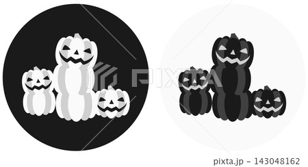 丸背景付きジャックオランタンとカボチャの集合アイコンイラストセット / ハロウィン・秋イベントのイラ 143048162
