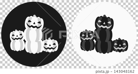 丸背景付きジャックオランタンとカボチャの集合アイコンイラストセット / ハロウィン・秋イベントのイラ 143048162